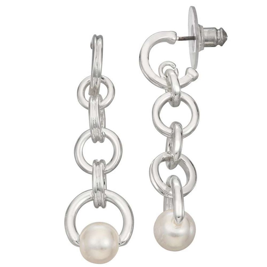 Jewelry * | Napier Silver Tone Simulated Pearl Linear Drop Earrings