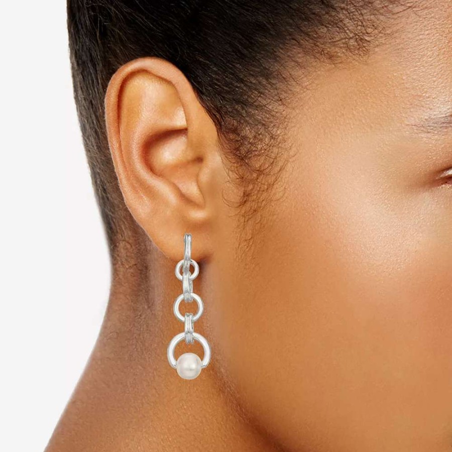 Jewelry * | Napier Silver Tone Simulated Pearl Linear Drop Earrings