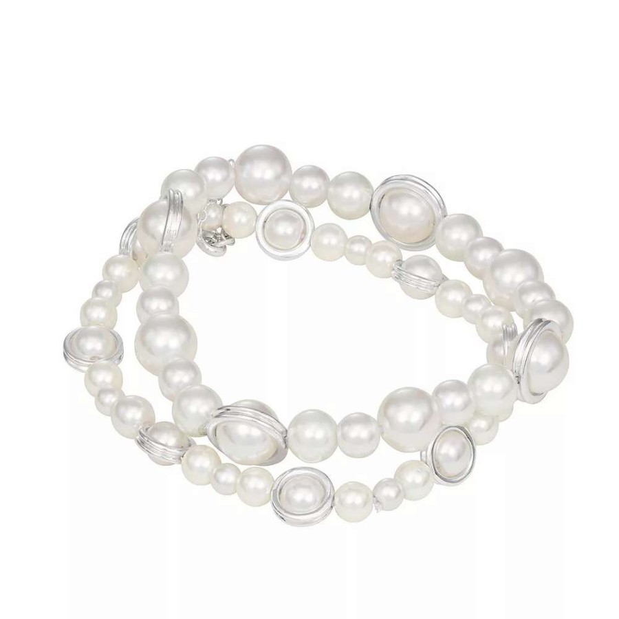 Jewelry * | Napier Silver Tone Simulated Pearl Strand Stretch Bracelet Set