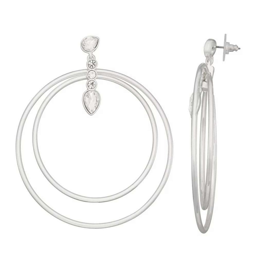 Jewelry * | Nine West Silver Tone Simulated Crystal Orbital Earrings