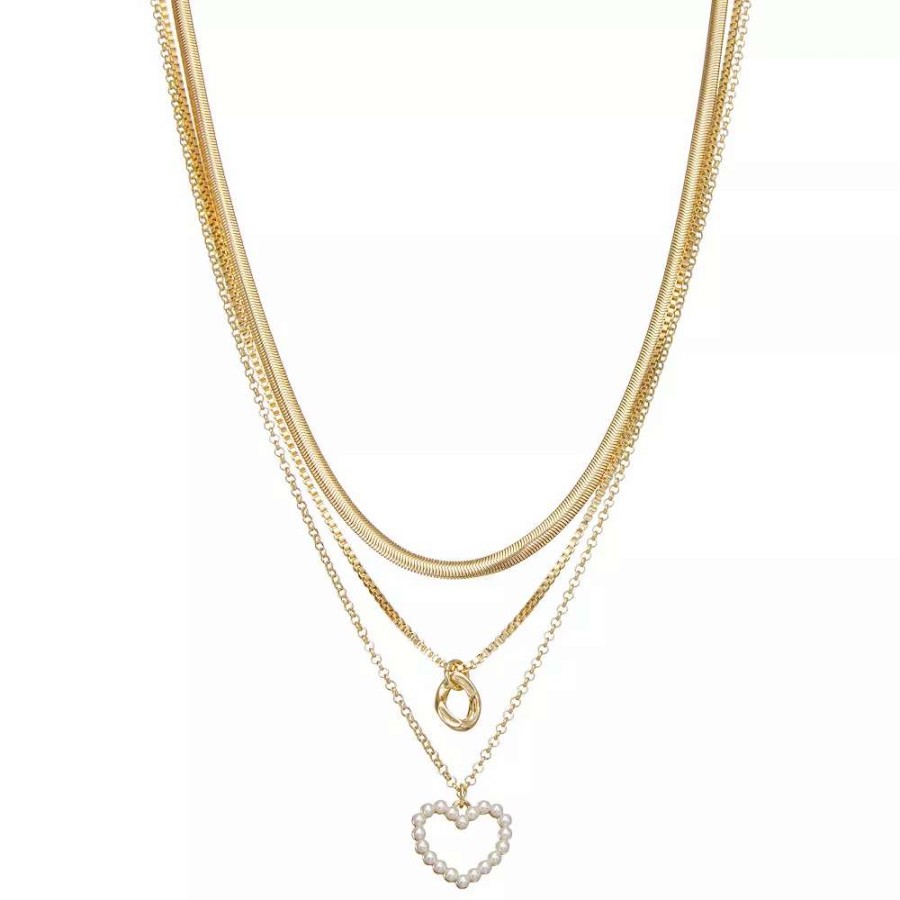 Jewelry * | Nine West Gold Tone 3 Row Heart Necklace