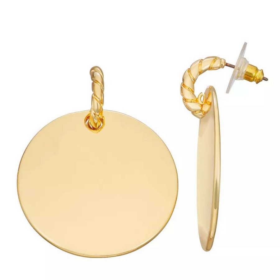 Jewelry * | Nine West Gold Tone Disc Post Hoop Earrings