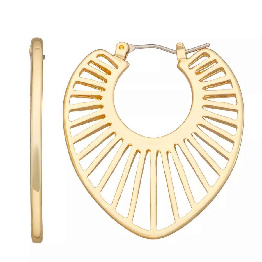 Jewelry * | Nine West Gold Tone Sunburst Cutout Hoop Earrings