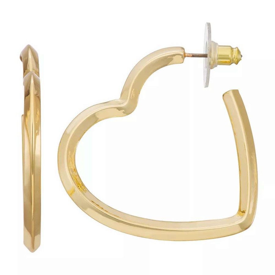 Jewelry * | Nine West Gold Tone Layered Heart Hoop Earrings