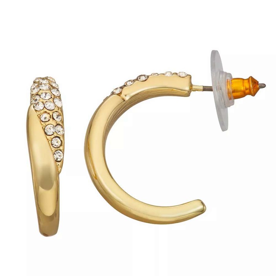 Jewelry * | Napier Gold Tone Pave Domed C Hoop Earrings