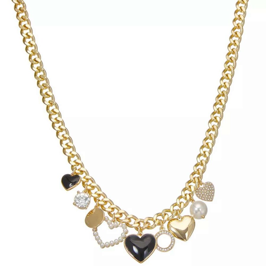 Jewelry * | Nine West Gold Tone Heart Charm Curb Chain Necklace