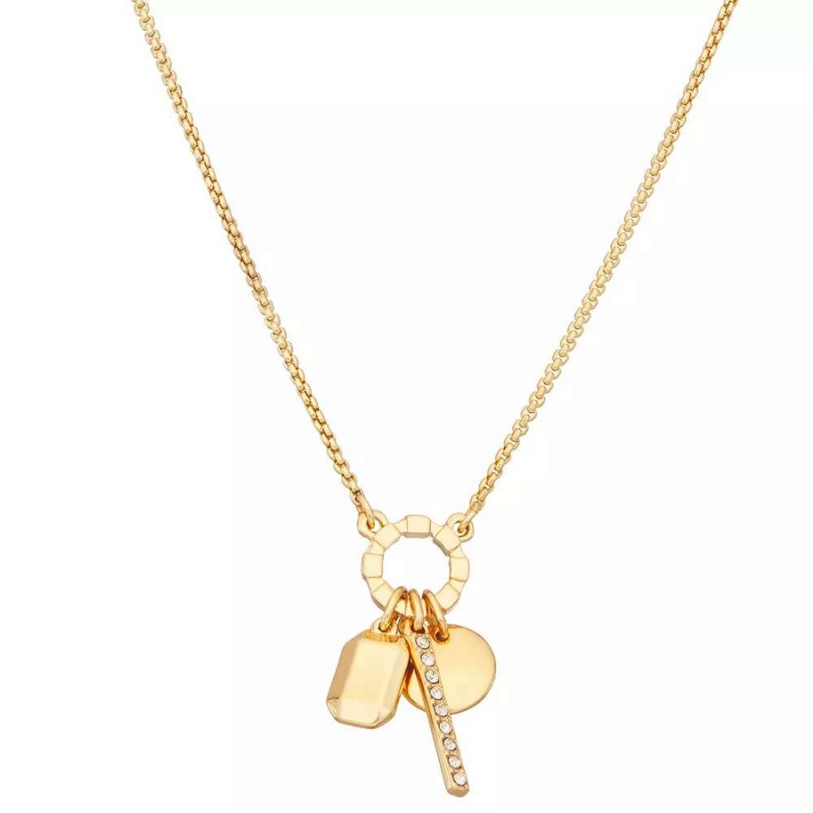 Jewelry * | Nine West Gold Tone Simulated Crystal Charm Necklace