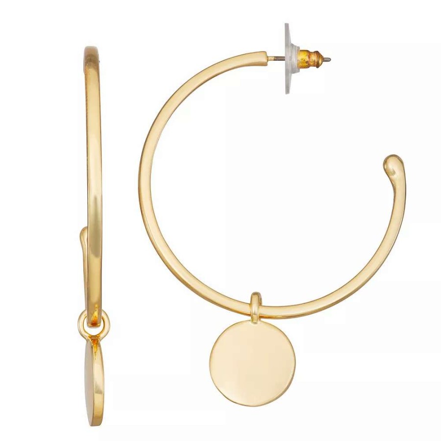 Jewelry * | Nine West Gold Tone Circle Drop Hoop Earrings