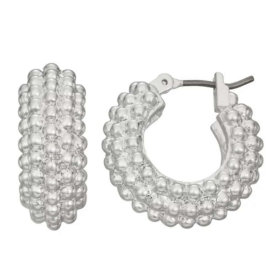 Jewelry * | Napier Silver Tone 19 Mm Beaded Hoop Earrings