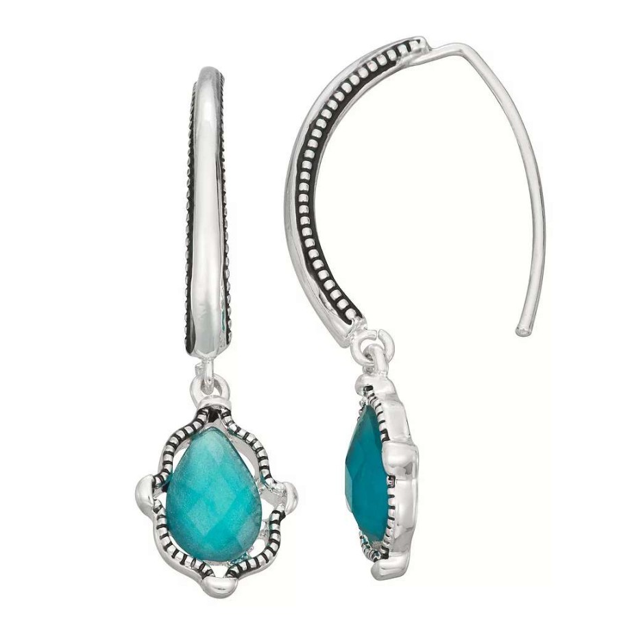 Jewelry * | Napier Silver Tone Simulated Blue Crystal Threader Earrings