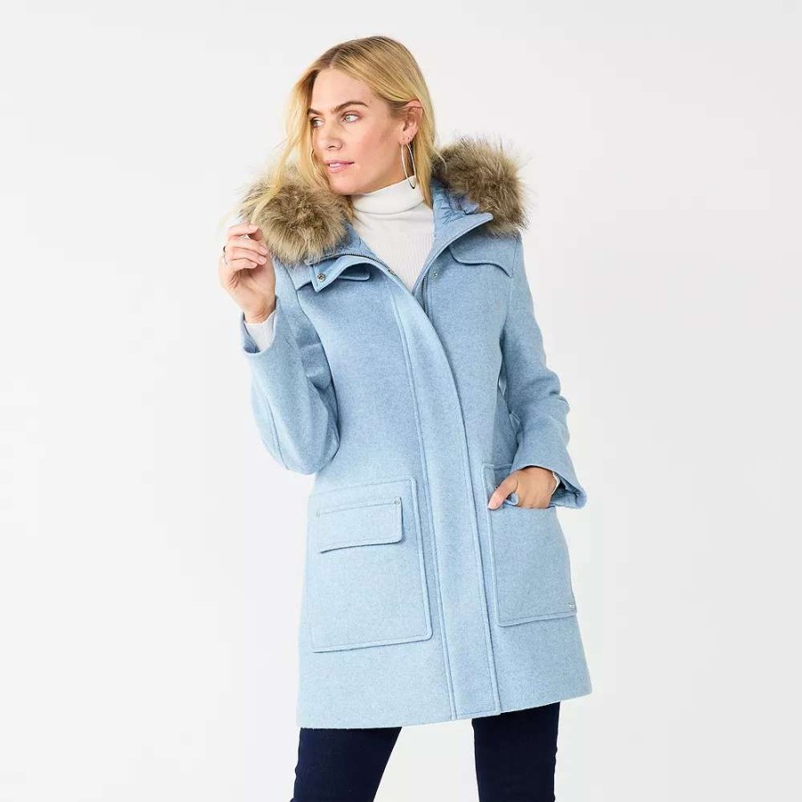 Clothing * | Women'S Nine West Faux-Fur Hood Quilted Duffle Coat