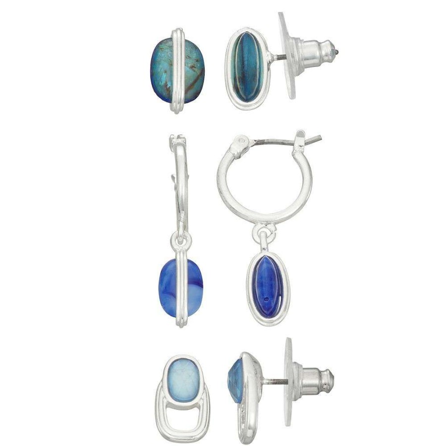 Jewelry * | Napier Silver-Tone Hoops & Studs Earring Trio