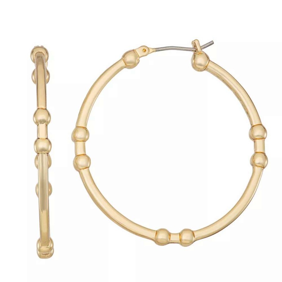 Jewelry * | Nine West Gold Tone Ball Click It Hoop Earrings