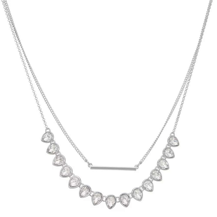 Jewelry * | Nine West Silver Tone 2 Row Bar Cry Necklace