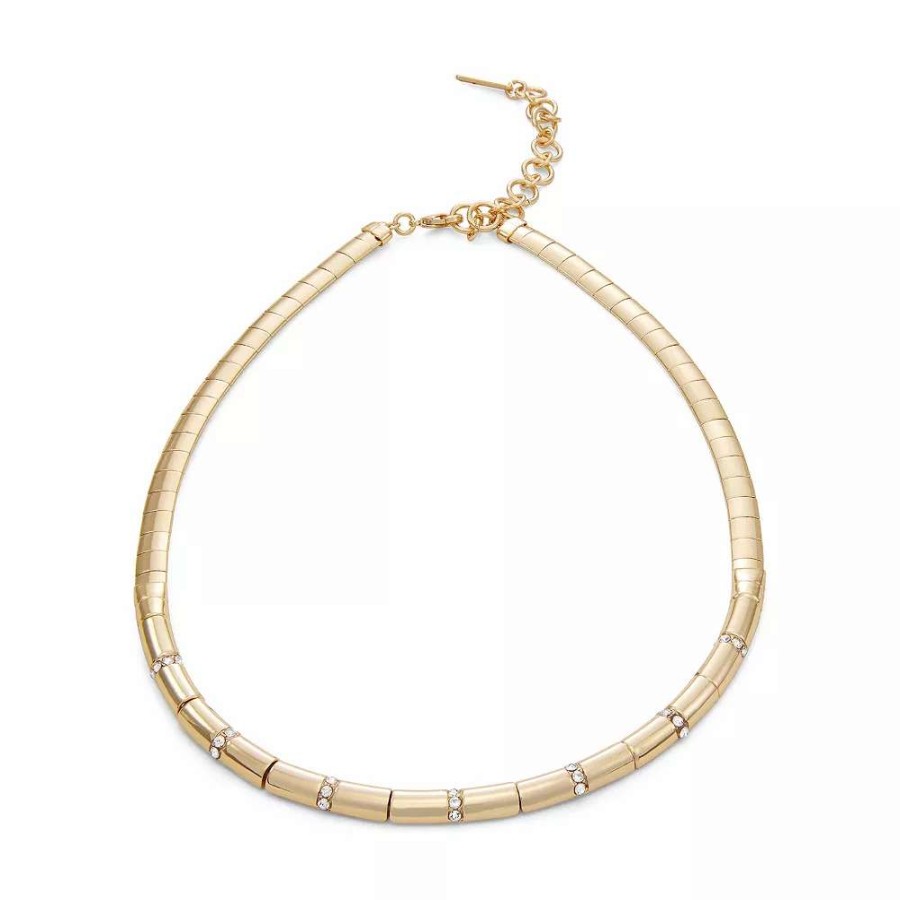 Jewelry * | Nine West Gold Tone Simulated Crystal Pave Necklace