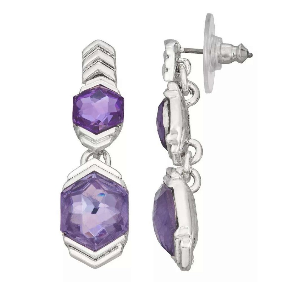 Jewelry * | Napier Silver-Tone December Stone Double Drop Earrings