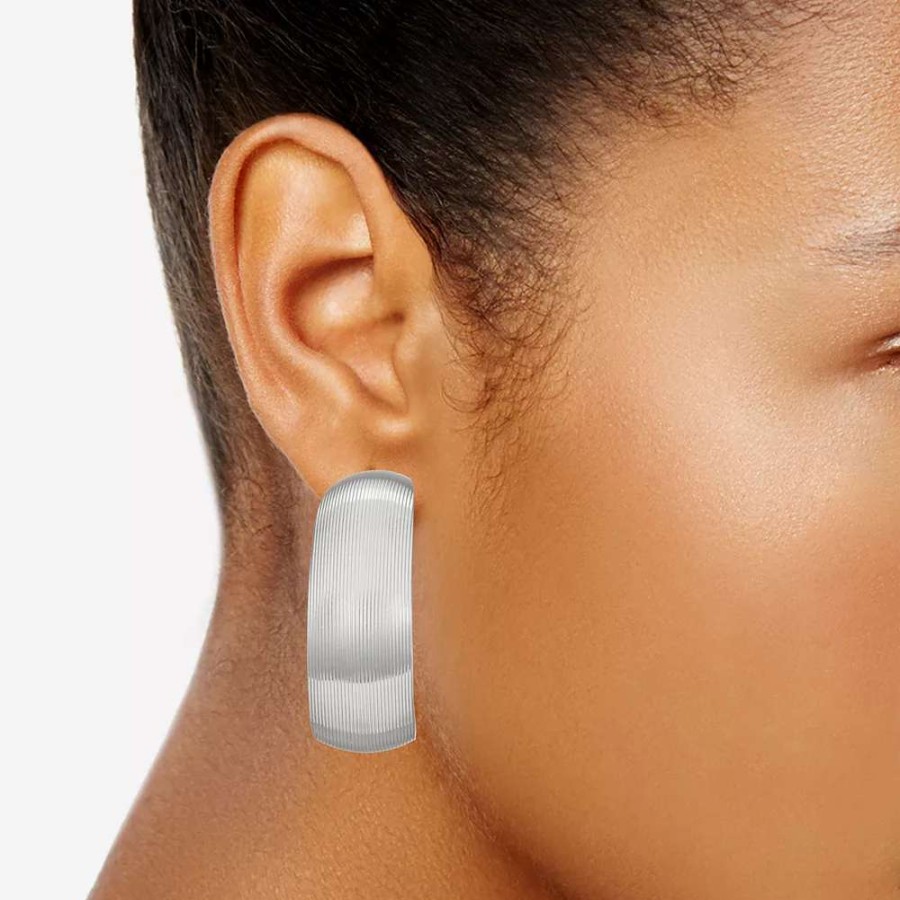 Jewelry * | Napier Silver Tone Domed Textured C-Hoop Earrings