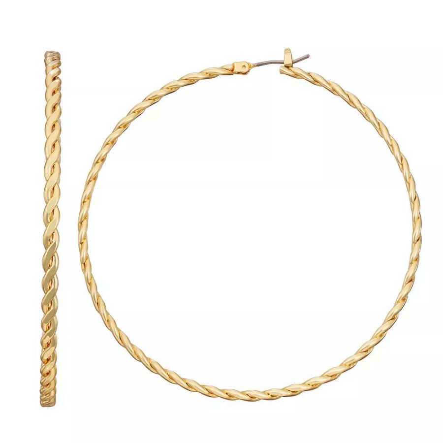 Jewelry * | Nine West Gold Tone Twisted Click-It Hoop Earrings