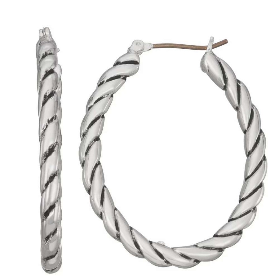 Jewelry * | Napier Silver Tone Casual Twist Click-It Hoop Earrings