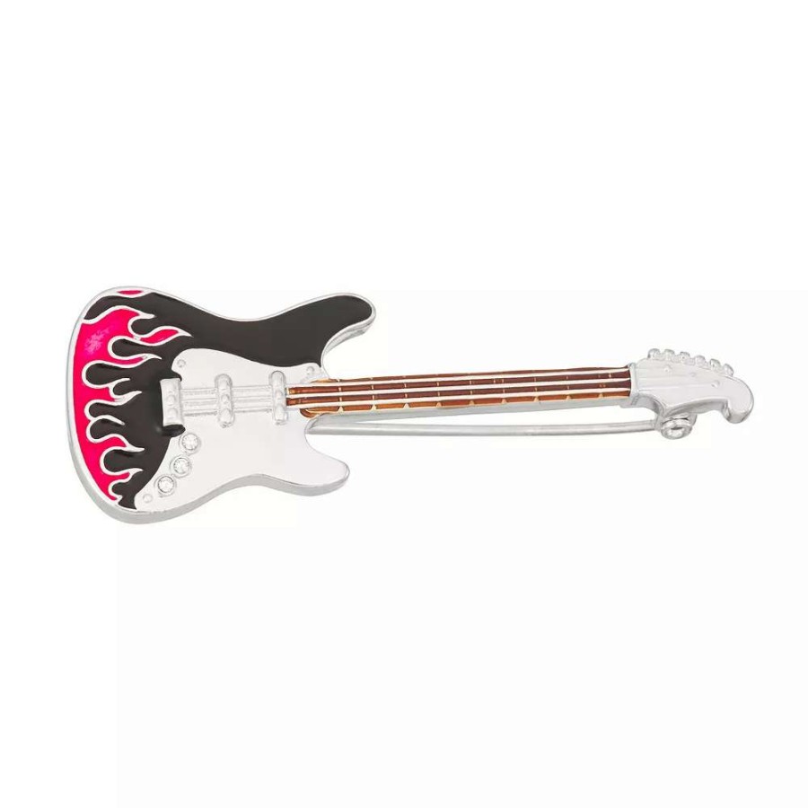 Jewelry * | Napier Silver Tone Enamel & Crystal Electric Guitar Pin