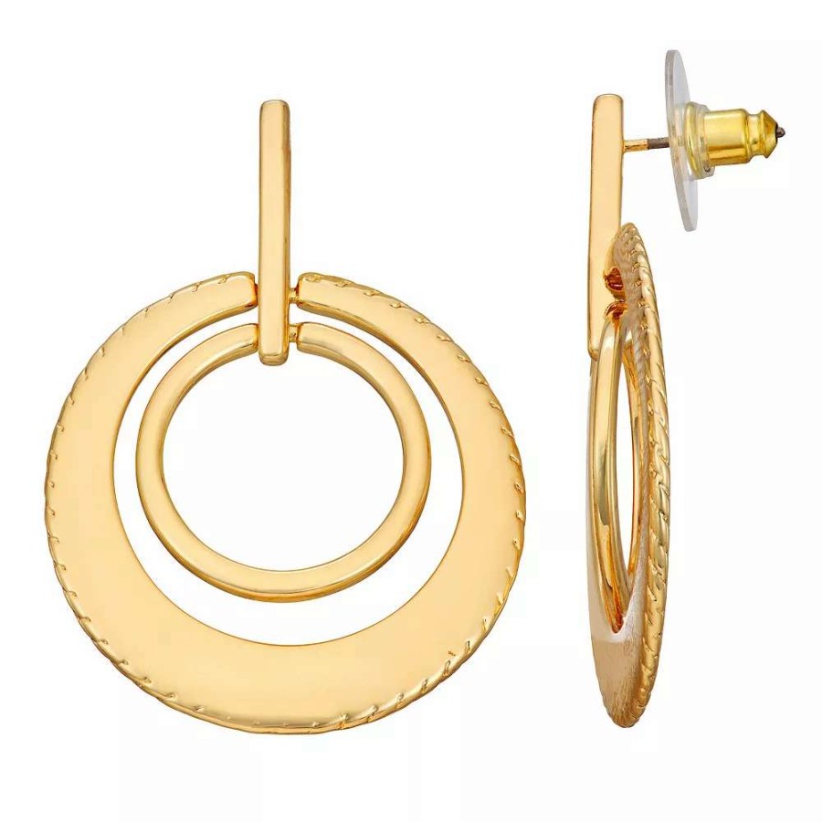 Jewelry * | Nine West Gold Tone Orbital Disc Drop Earrings