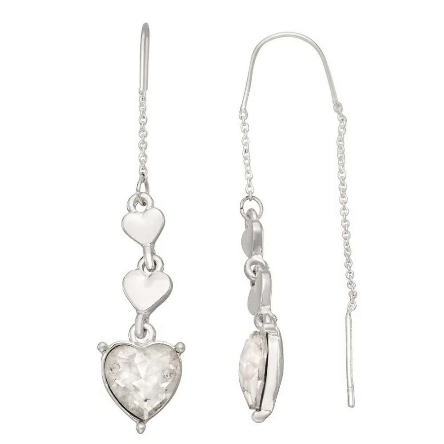 Jewelry * | Nine West Silver Tone Triple Heart Threader Earrings