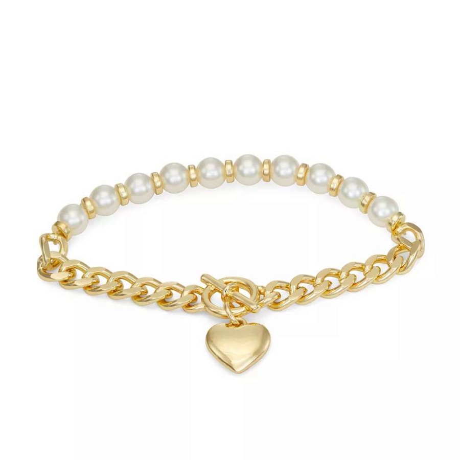 Jewelry * | Nine West Gold Tone Heart Stretch Bracelet