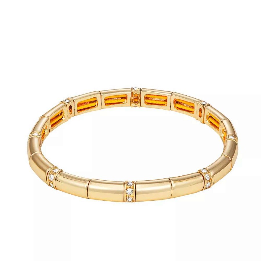 Jewelry * | Nine West Gold Tone Pave Stretch Bracelet