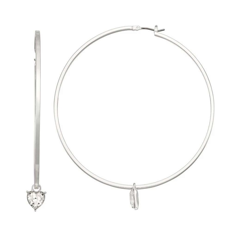 Jewelry * | Nine West Silver Tone Large Heart Click-It Hoop Earrings