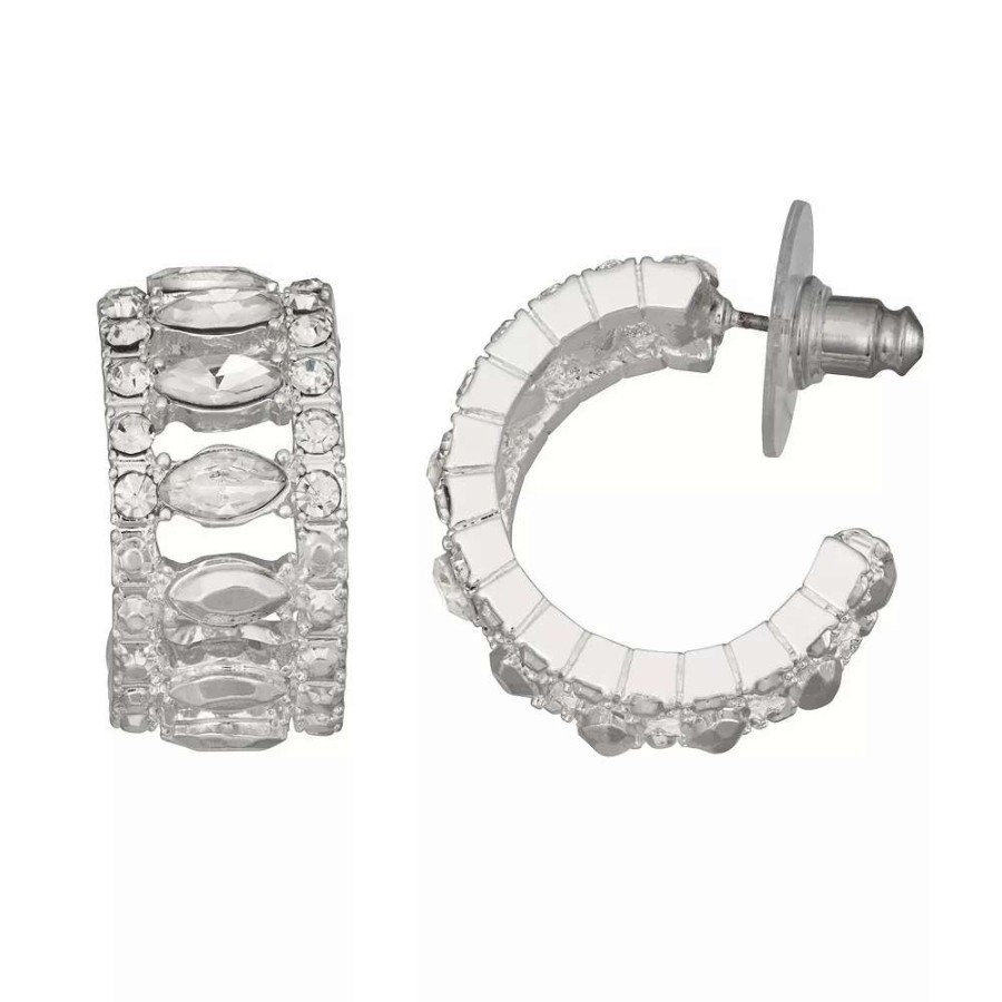 Jewelry * | Napier Silver Tone Dazzle C Hoop Earrings