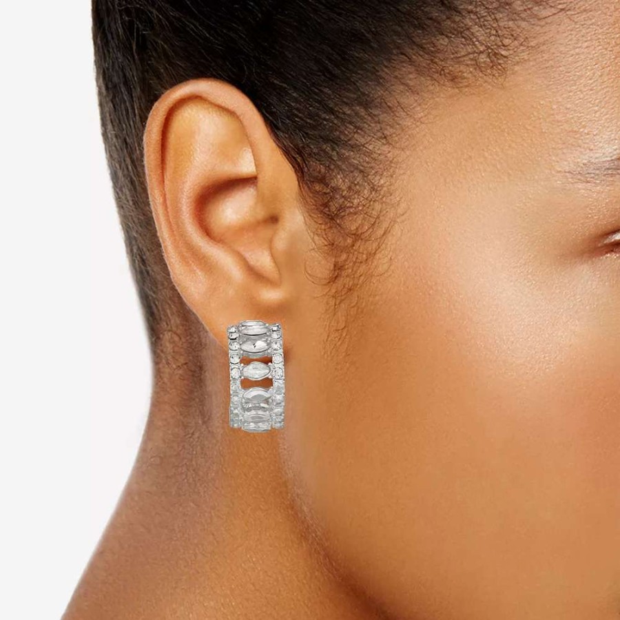 Jewelry * | Napier Silver Tone Dazzle C Hoop Earrings