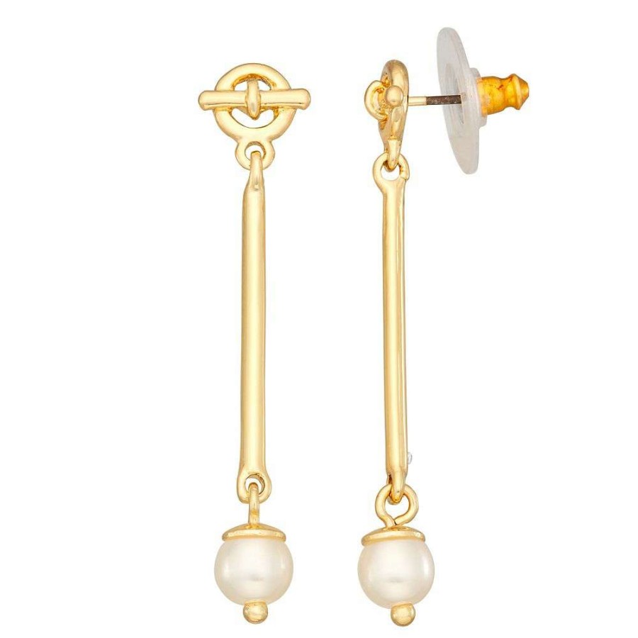 Jewelry * | Nine West Gold Tone Simulated Pearl Linear Drop Earrings