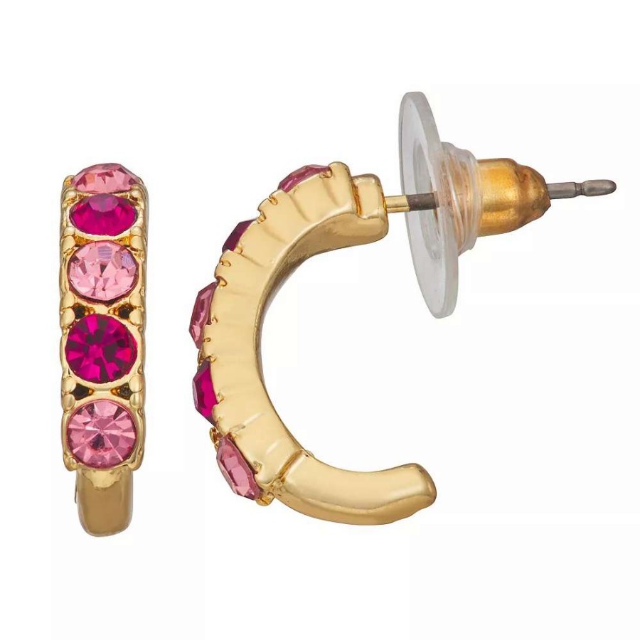 Jewelry * | Napier Gold Tone Fuchsia Small Circle C Hoop Earrings