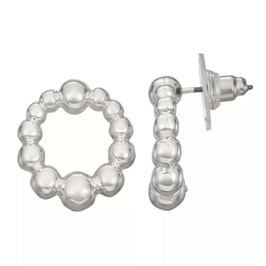 Jewelry * | Napier Silver Tone Beaded Open Round Stud Earrings