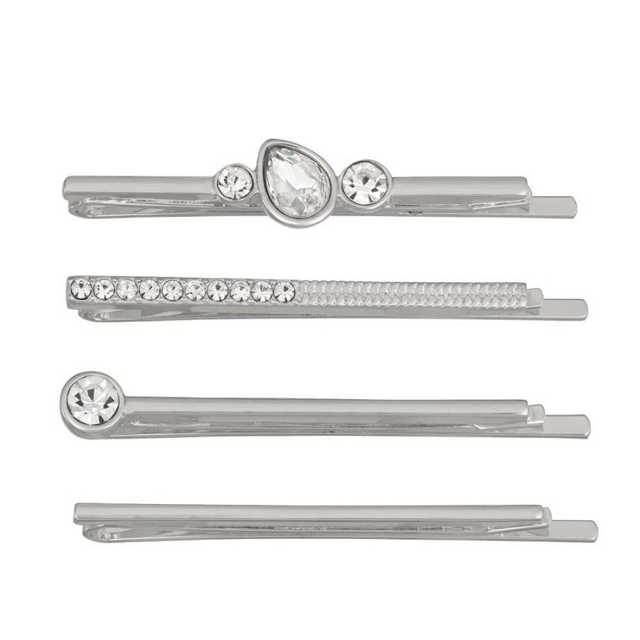 Accessories * | Nine West Silver Tone Simulated Crystal Bobby Pin Set