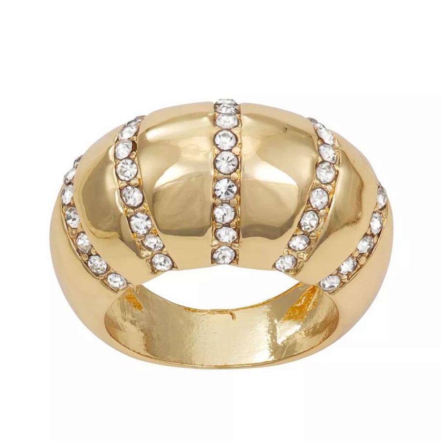 Jewelry * | Nine West Gold Tone Simulated Crystal Domed Ring