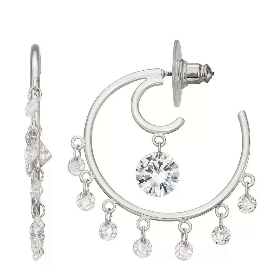 Jewelry * | Napier Silver Tone Social C Hoop Earrings