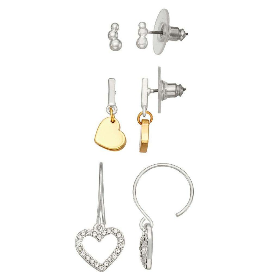 Jewelry * | Nine West Silver Tone Heart Trio Earring Set