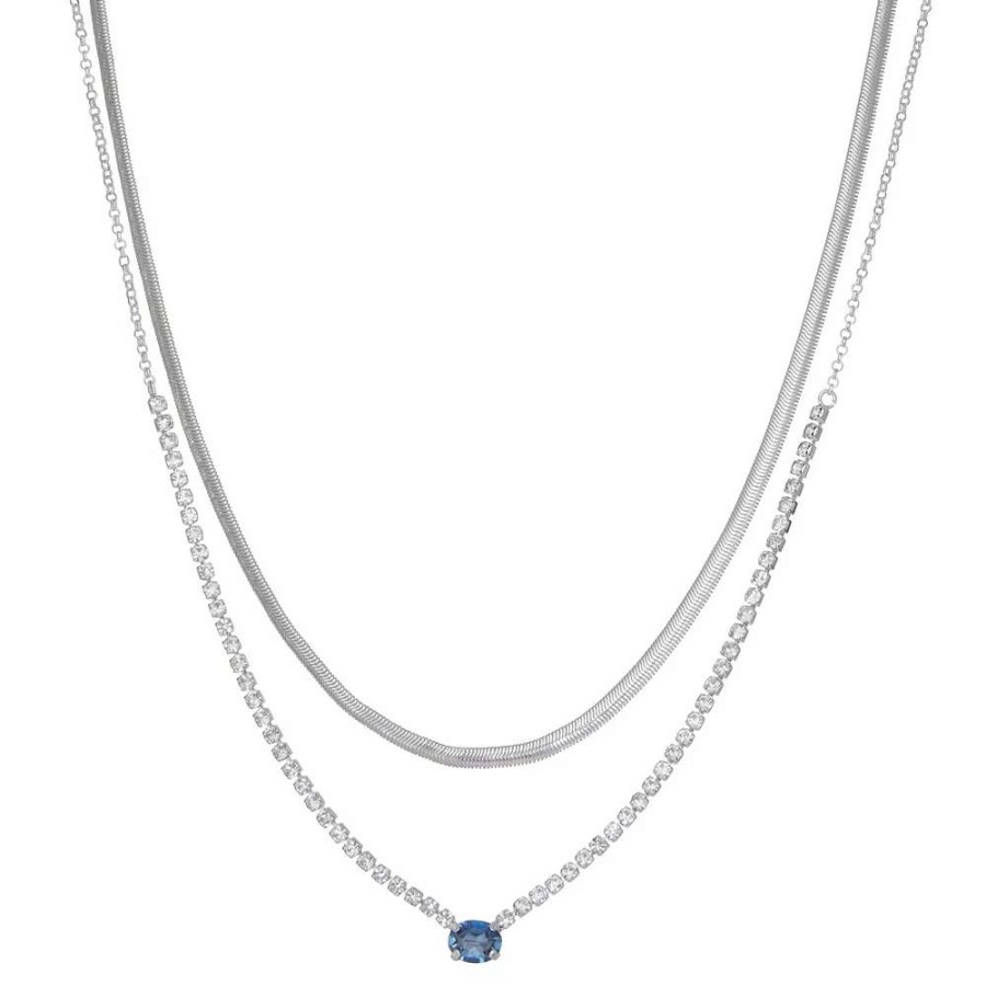 Jewelry * | Nine West Two Layer Oval Gem Simulated Crystal Necklace