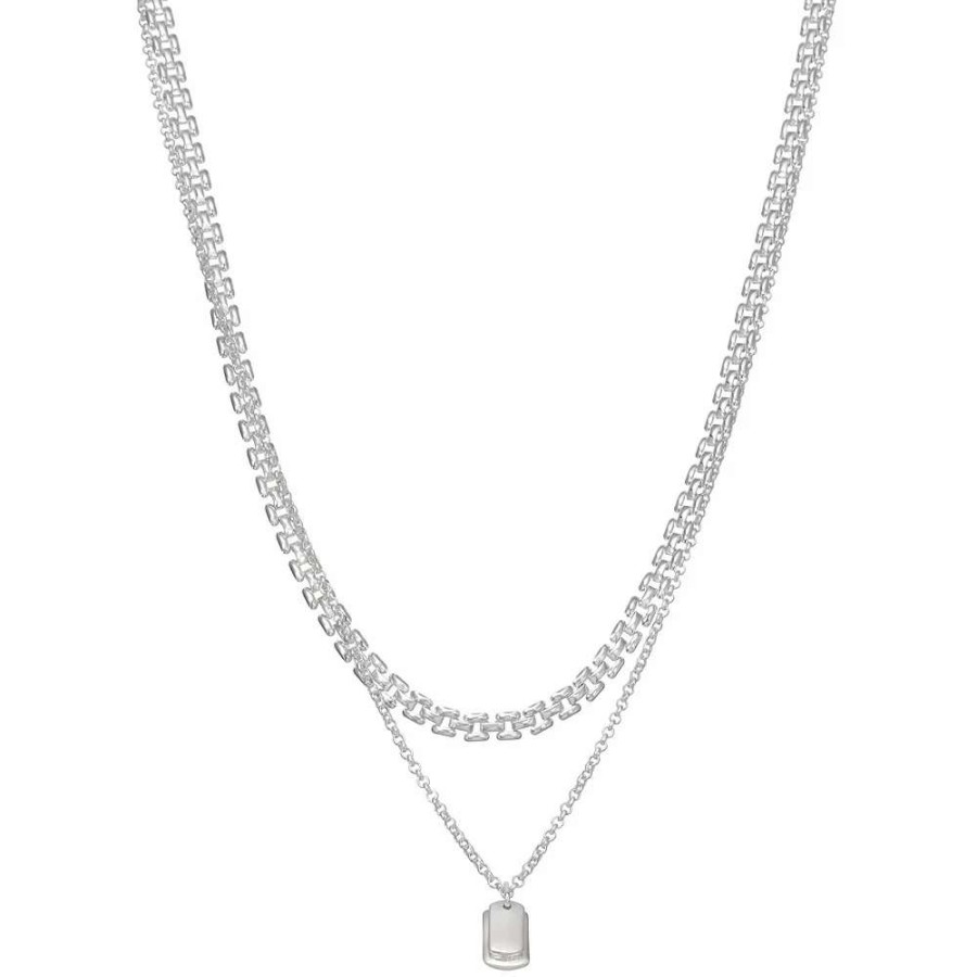 Jewelry * | Women'S Nine West Silver Tone Metal Dog Tag Chain Necklace