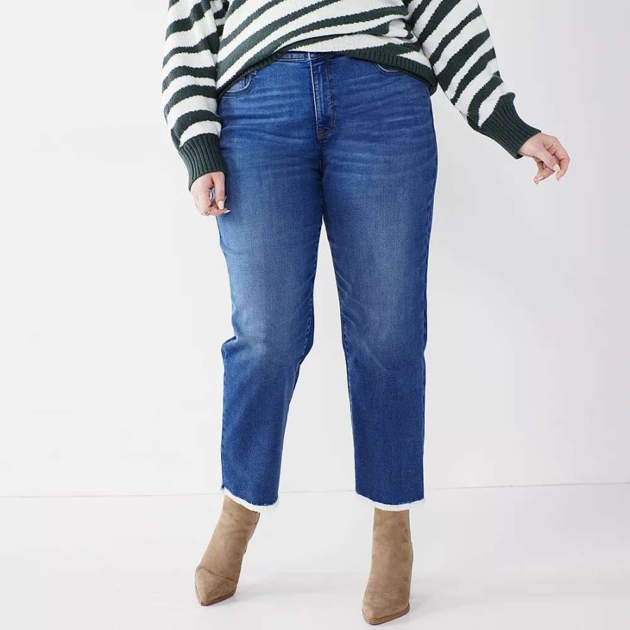 Clothing * | Plus Size Nine West Slimming High-Waisted Straight-Leg Crop Jeans Medium Wash