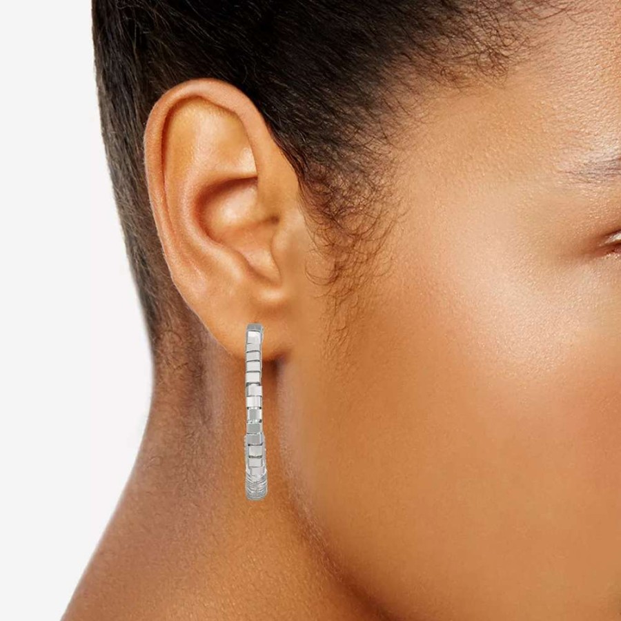 Jewelry * | Napier Silver Tone Ridged Textured C-Hoop Earrings