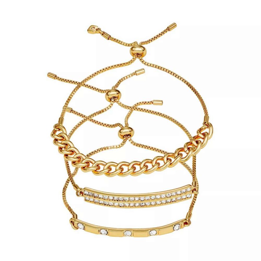 Jewelry * | Nine West Gold Tone Chain & Bar Adjustable Bracelet Trio Set