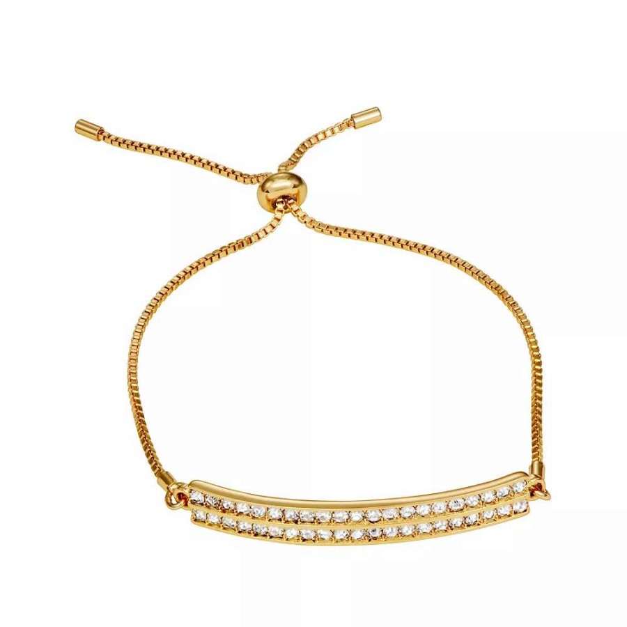 Jewelry * | Nine West Gold Tone Chain & Bar Adjustable Bracelet Trio Set