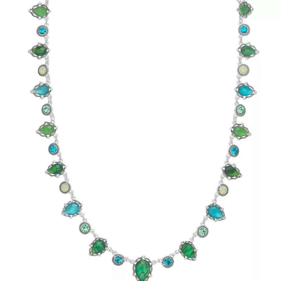 Jewelry * | Napier Silver Tone Blue & Green Simulated Crystal Collar Necklace