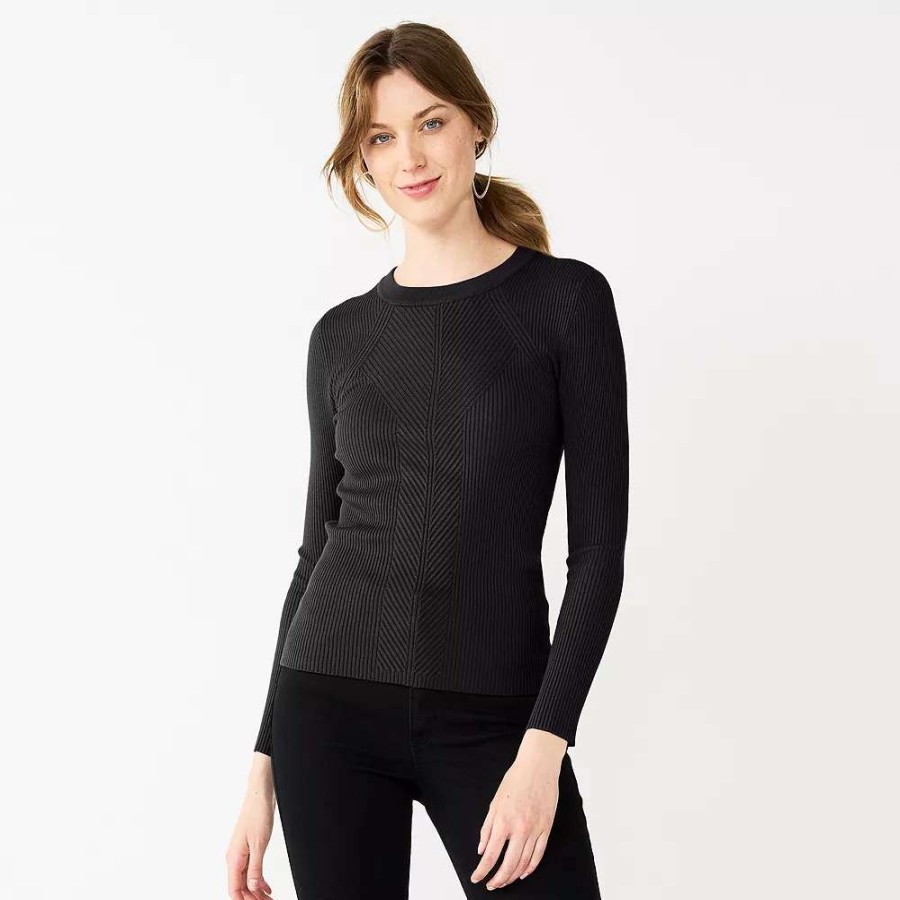 Clothing * | Women'S Nine West Long Sleeve Rib Crewneck Sweater