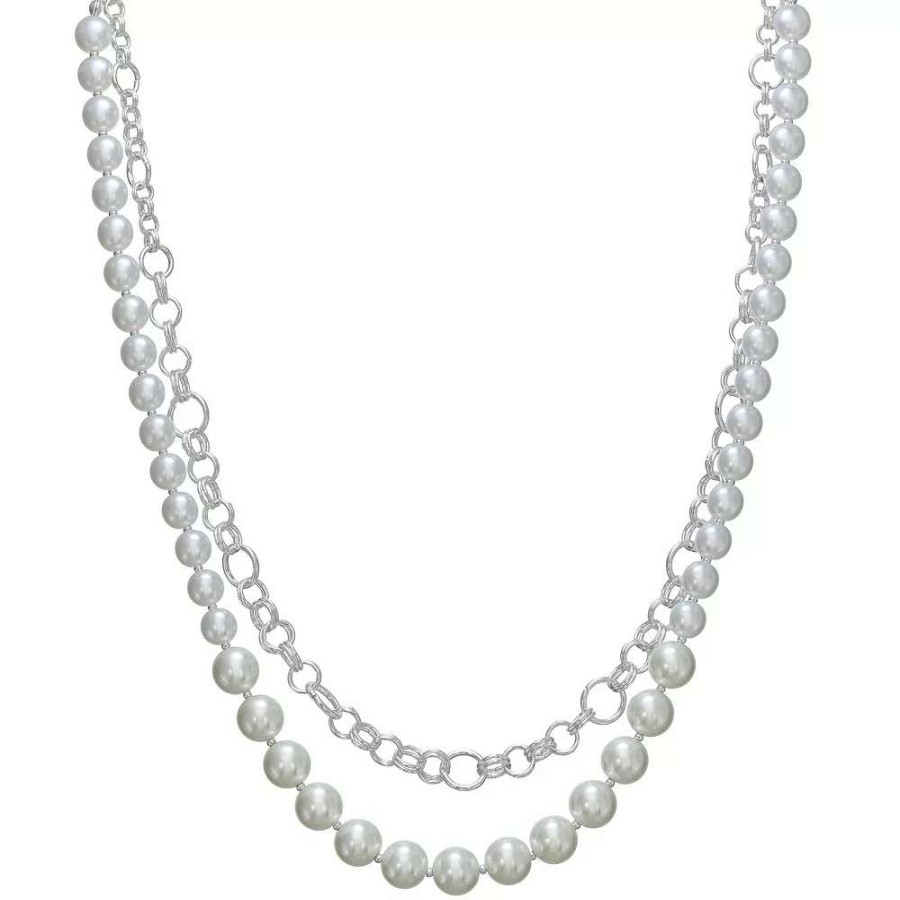 Jewelry * | Napier Silver Tone Simulated Pearl Double-Strand Necklace