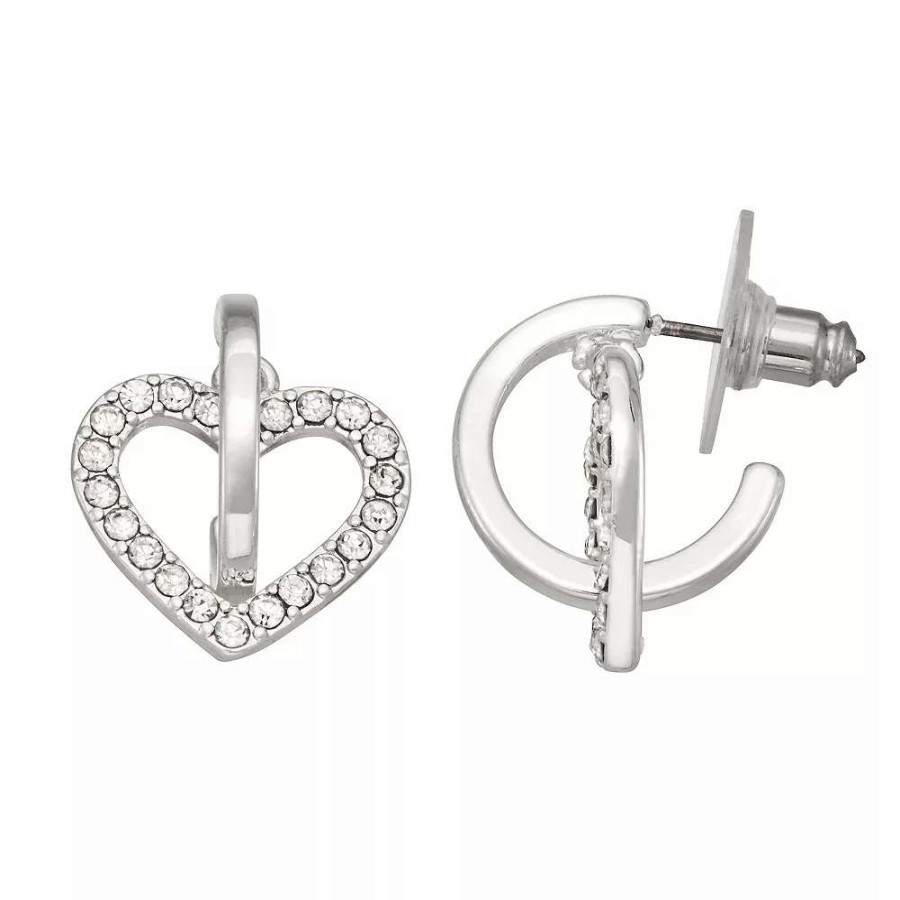 Jewelry * | Nine West Silver Tone Heart Post Hoop Earrings