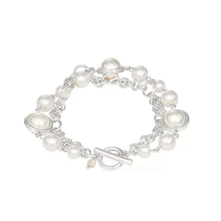 Jewelry * | Napier Silver Tone Simulated Pearl Chunky Toggle Bracelet