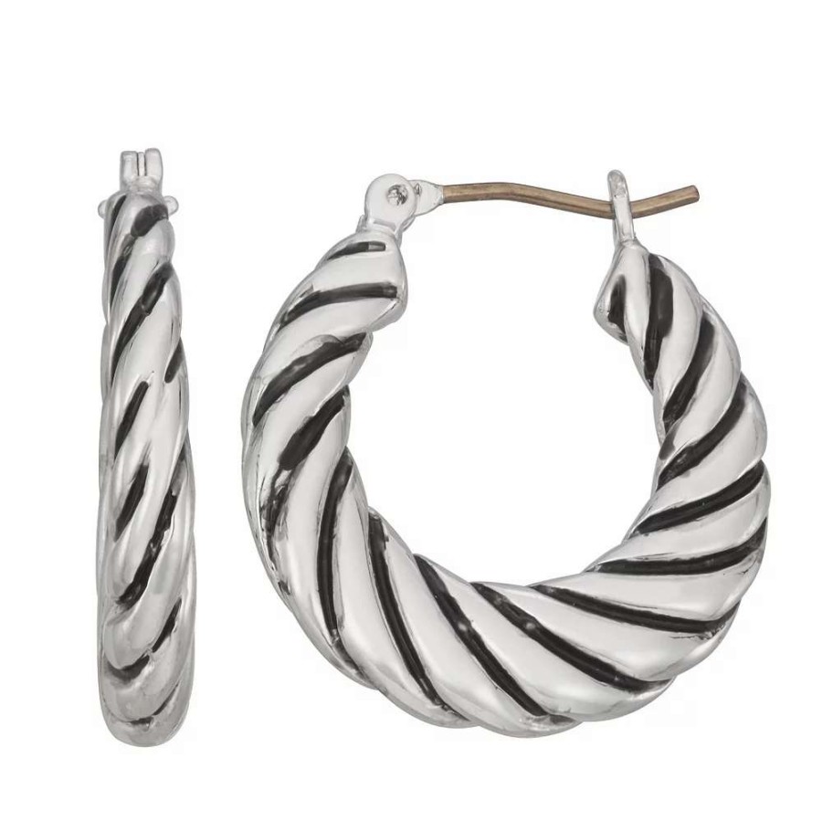 Jewelry * | Napier Silver Tone Casual Twist Antiqued Hoop Earrings